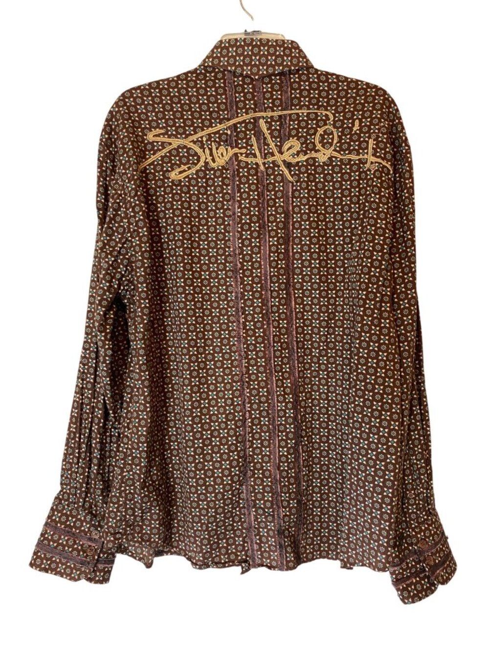 Jimi Hendrix Experience Rock & Roll Religion Brown Floral Button-Up Shirt XL